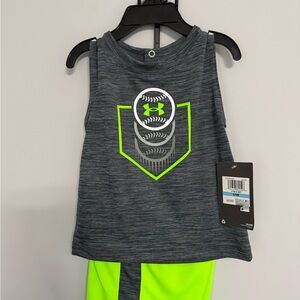 NWT Under Armour Kids Gray and Neon Green Tank Top 6/9